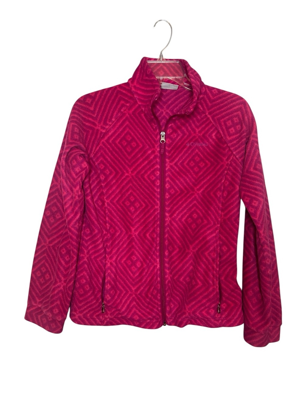 Columbia Girls Fleece Jacket Pink Geometric Print Full Zip Size Large 14/16 - Picture 7 of 9